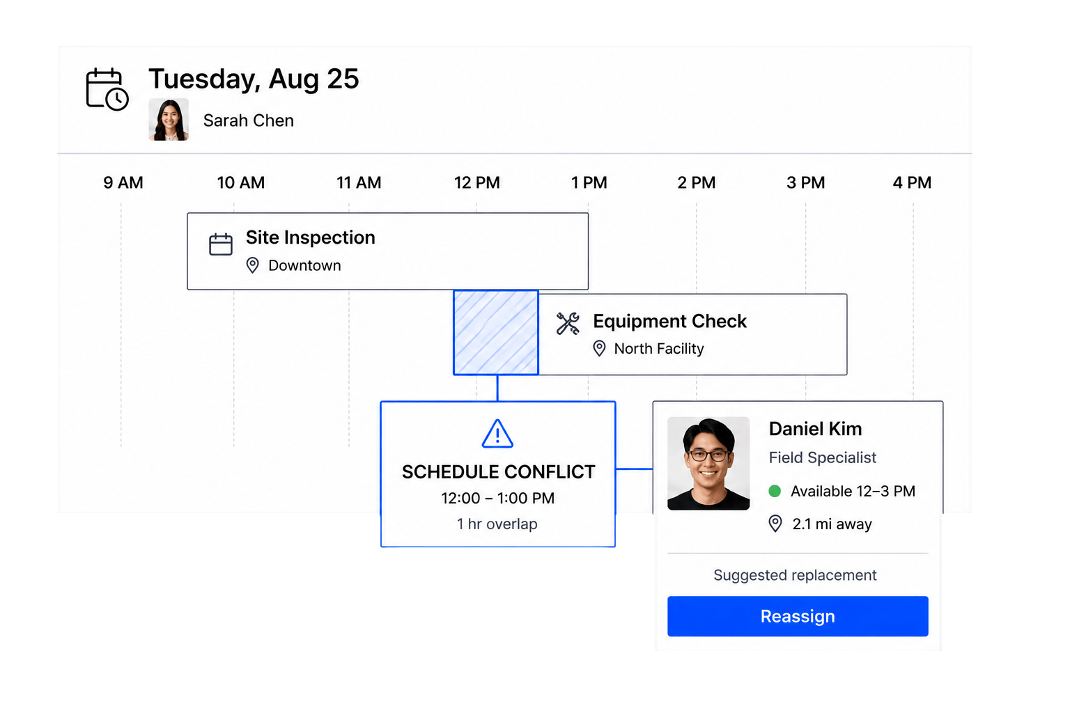 Workhint schedule conflict alert